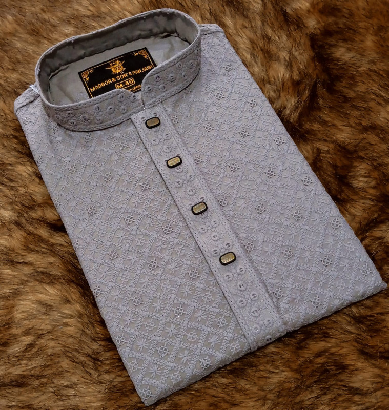 Premium Indian Chikankari Panjabi with Exclusive Snap Buttons.
