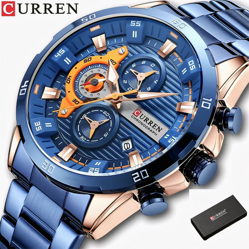 CURREN Mens Watches Top Luxury Brand Chrono Date Display Business Classic Men Watch Waterproof Mens Stainless Steel Quartz Watch